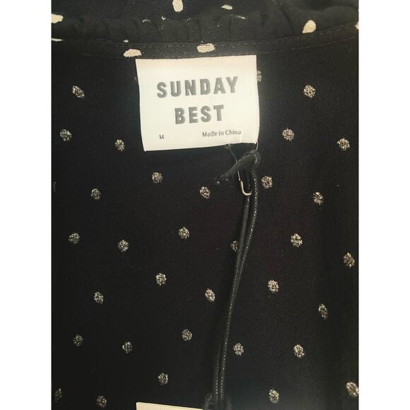 SUNDAY BEST B&W Polka Dot Short Sleeve Ruffle Trim Wrap Dress US MEDIUM NWT - Picture 13 of 16